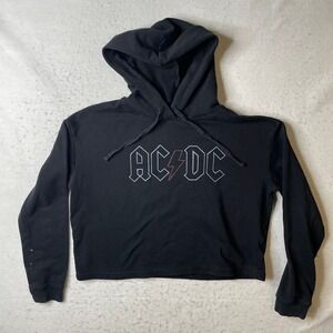 ACDC‎ Womens Cropped Hoodie Sweatshirt Black Medium Rock Band Graphic PO 4004006